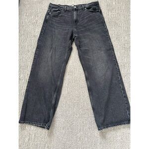 ZARA Black Washed Wide Leg Straight Jeans Women's Size 14